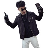 JK507-P105秋季男士夹克外套修身翻领潮流网红纯色百搭夹克黑2，男装夹克，电商A257