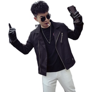 JK507-P105 秋季男士夹克外套修身翻领潮流网红纯色百搭夹克黑2图片