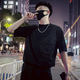 T35-特P48拼接条纹T恤男夏季短袖2023潮流男装休闲个性ins潮牌，男装T恤，电商A257