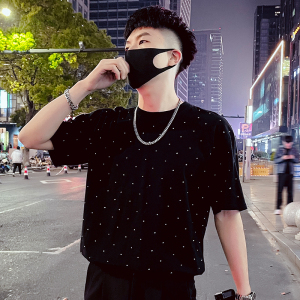 T72-P58男士短袖T恤夏季潮牌圆领高级感半袖上衣痞帅潮牌五分袖