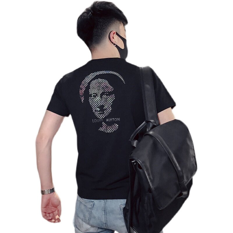 T26-P452021夏季潮流短袖男修身时尚百搭个性印花体恤3,男装T恤,电商A257
