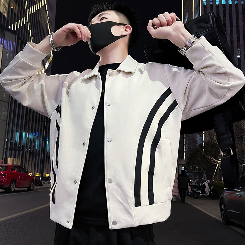 K07-P128男士潮牌条纹外套韩版潮流春秋季男装2024新款上衣夹克3,男装夹克,电商A257