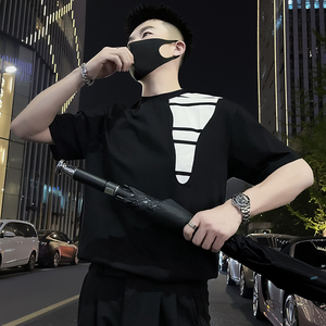 X49-P58 夏季潮牌拼接T恤男ins潮牌短袖2024新款男装上衣潮流图片