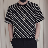 T60-P55黑色条纹T恤男潮牌痞帅炸街夏季2023新款男装重磅短袖3，男装T恤，电商A257