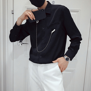 S01 衬衫男长袖休闲百搭衬衣网红潮牌男装衣服  黑2图片