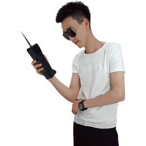 T28-P38 2021夏季新款潮流印花短袖男时尚百搭网红修身体恤1图片