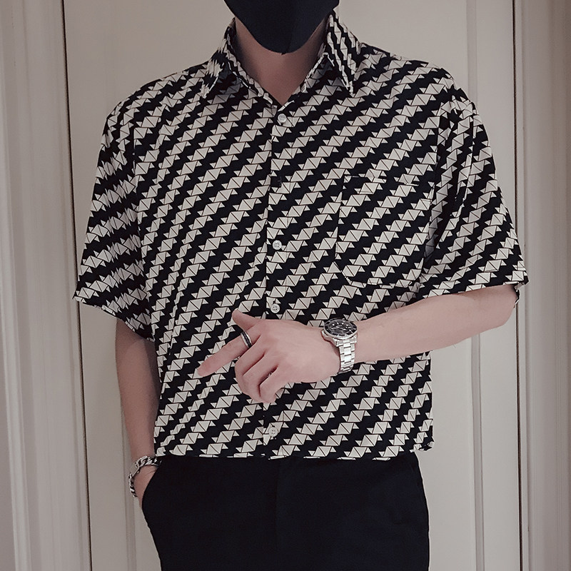 T66-P58 潮牌衬衫男夏季半袖男装衣服2023新款潮流潮牌衬衫帅图片
