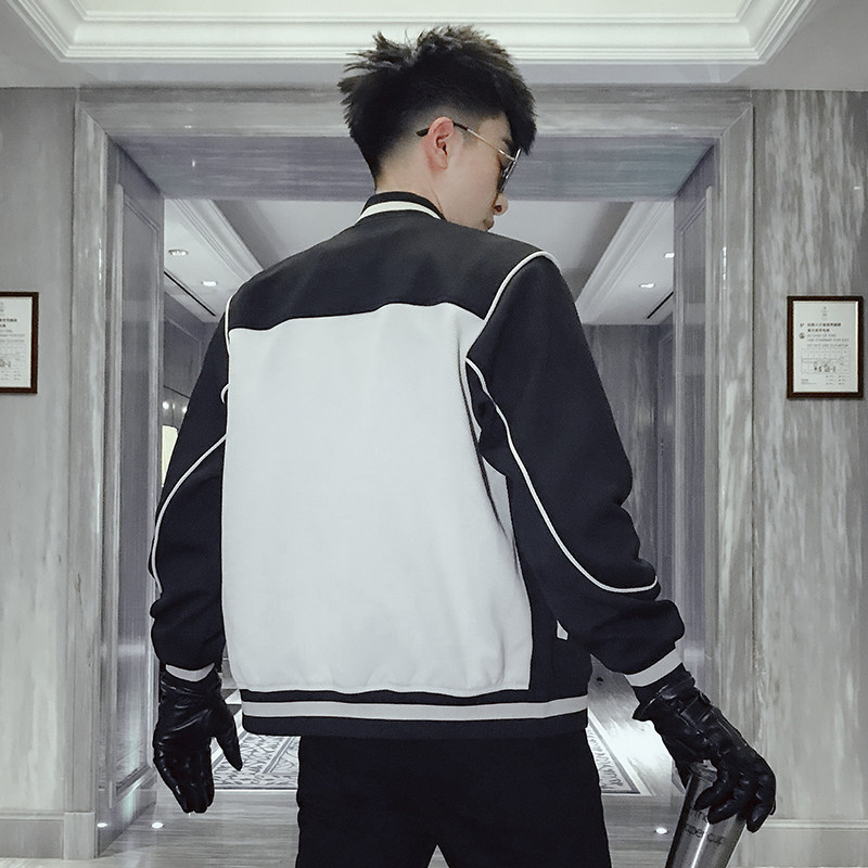 J05-P128 撞色2022新款立领外套秋冬宽松夹克棒球服拼接色上衣1图片