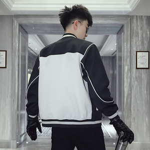 J05-P128 撞色2022新款立领外套秋冬宽松夹克棒球服拼接色上衣图片