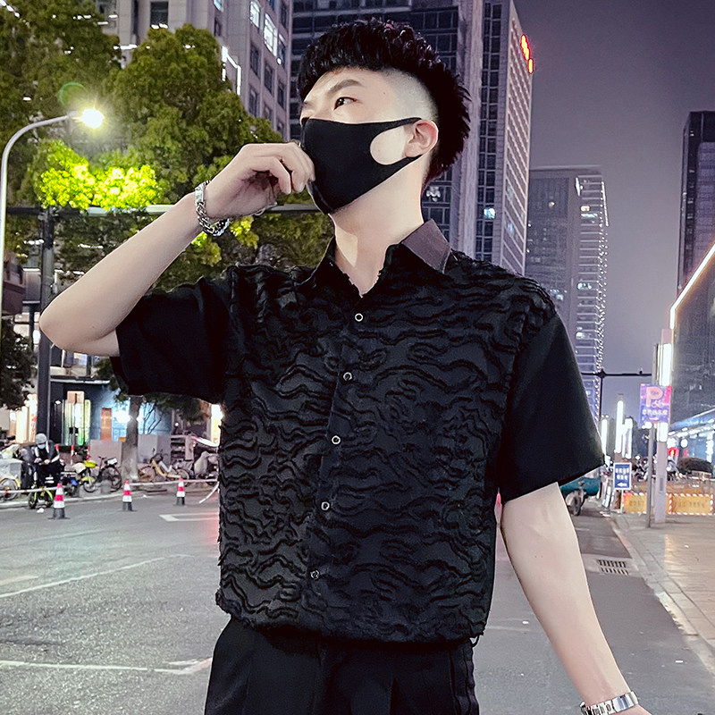 T75-P58夏季时尚个性条纹高级感夜店短袖衬衫穿搭时尚潮牌上衣2,男装衬衫,电商A257