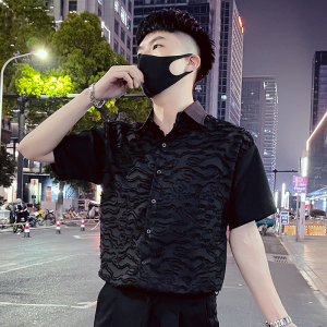 T75-P58 夏季时尚个性条纹高级感夜店短袖衬衫穿搭时尚潮牌上衣2图片