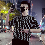 T60-P55条纹短袖男夏季潮牌重磅七分袖上衣2023痞帅圆领半袖3，男装T恤，电商A257