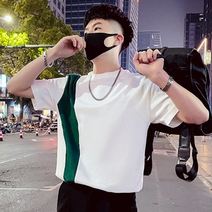 T77-P58 拼接T恤男夏季潮牌宽松半袖2023新款夏装休闲半截袖潮流1图片