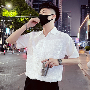 T75-P58 夏季时尚个性条纹高级感夜店短袖衬衫穿搭时尚潮牌上衣2图片
