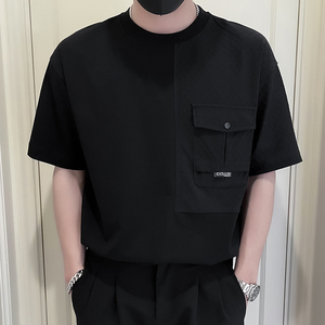 X20-P58 男士工装T恤夏季潮牌短袖2024新款男装上衣痞帅拼接半袖图片