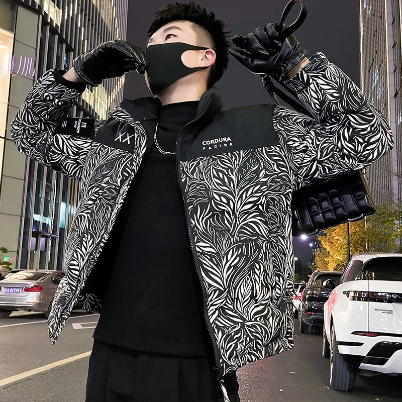 MY86-P138冬季潮牌印花羽绒棉服男短款立领2024新款加厚外套棉衣,男装棉衣,电商A257
