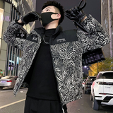 MY86-P138冬季潮牌印花羽绒棉服男短款立领2024新款加厚外套棉衣，男装棉衣，电商A257
