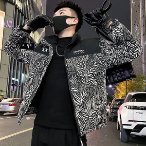 MY86-P138 冬季潮牌印花羽绒棉服男短款立领2024新款加厚外套棉衣图片