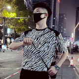 T76-P50斑马纹男士短袖潮牌圆领撞色潮流夏季男士上衣2024新款，男装T恤，电商A257