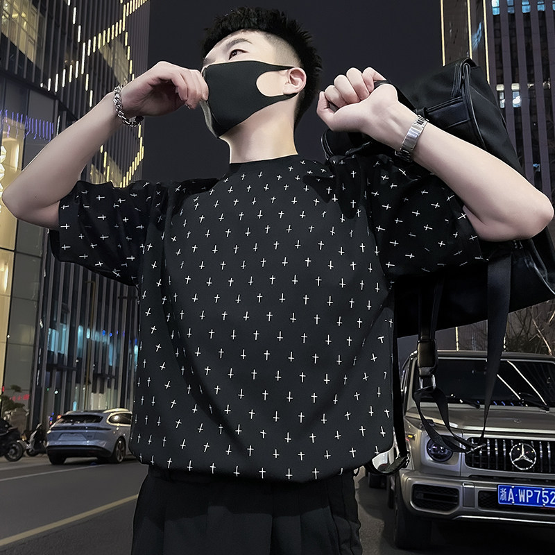 X37-P58夏季满印花T恤男短袖潮牌小众男装衣服2024新款潮流痞帅,男装T恤,电商A257