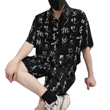 X58-P98风印花时尚套装男士夏季冰丝短袖搭配五分短裤潮流，男装T恤，电商A257