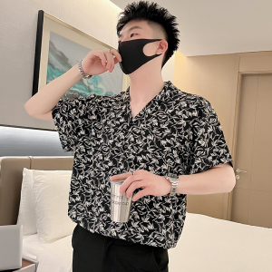 T48-P58 夏季花衬衫男潮牌宽松五分袖2023新款中袖男装上衣短袖图片