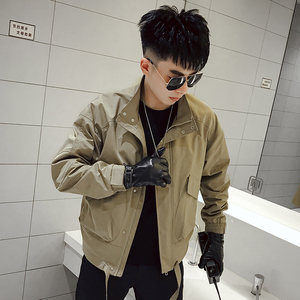 J51-P88 秋季男士夹克外套潮牌ins机车工装宽松休闲纯色外套3图片