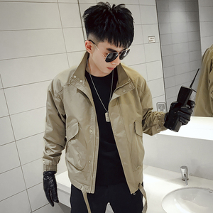 J51-P88 秋季男士夹克外套潮牌ins机车工装宽松休闲纯色外套3图片