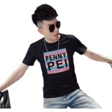 T21-P40夏季潮流修身短袖个性印花半袖衫男时尚百搭反光T恤5，男装T恤，电商A257