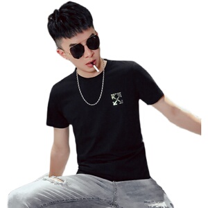 T25-P45 2021夏季潮流短袖男修身个性反光印花百搭时尚体恤衫3图片