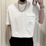 X20-P58男士工装T恤夏季潮牌短袖2024新款男装上衣痞帅拼接半袖3，男装T恤，电商A257