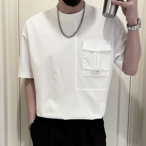 X20-P58 男士工装T恤夏季潮牌短袖2024新款男装上衣痞帅拼接半袖3图片