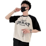 T47-P55夏季拼接T恤男潮流宽松男装上衣2023新款夏装白色短袖，男装T恤，电商A257