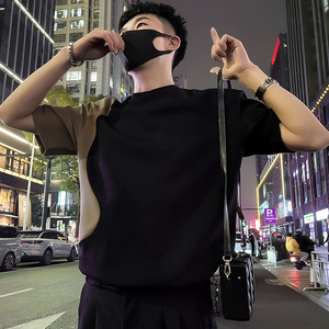 X35-P58 潮牌设计感拼接T恤短袖2024新款男装上衣痞帅夏季潮流图片