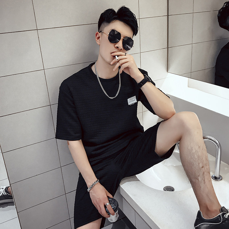 M88网红潮牌超火华夫格夏季两件时尚套装2021潮流帅气男装4，男装休闲套装，电商A257