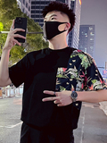 T82-P58拼接青少年短袖男夏季2023新款圆领T恤设计感小众潮牌，男装T恤，电商A257