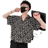 T48-P58夏季花衬衫男潮牌宽松五分袖2023新款中袖男装上衣短袖1，男装T恤，电商A257