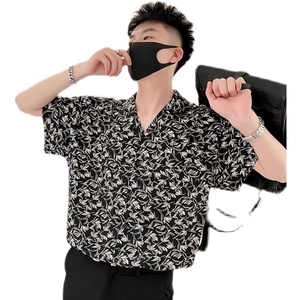 T48-P58 夏季花衬衫男潮牌宽松五分袖2023新款中袖男装上衣短袖1图片