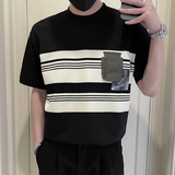 X26-P58夏季工装T恤男短袖潮牌条纹拼接2024新款男装上衣痞帅，男装T恤，电商A257