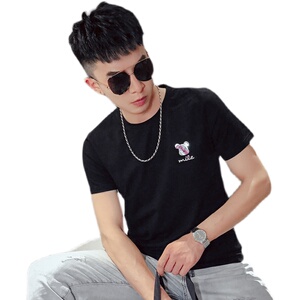 T22-P45 夏季男士短袖2021网红潮流时尚修身个性反光t恤5图片