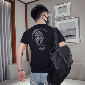 T26-P45 2021夏季潮流短袖男修身时尚百搭个性印花体恤5图片