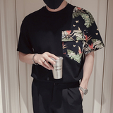 T82-P58夏季男民族风高级设计感拼接个性痞帅短袖T恤印花潮牌，男装T恤，电商A257