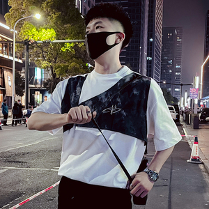 T52-P68 假两件短袖夏季潮牌重磅纯T恤七分袖男设计感痞帅上衣图片