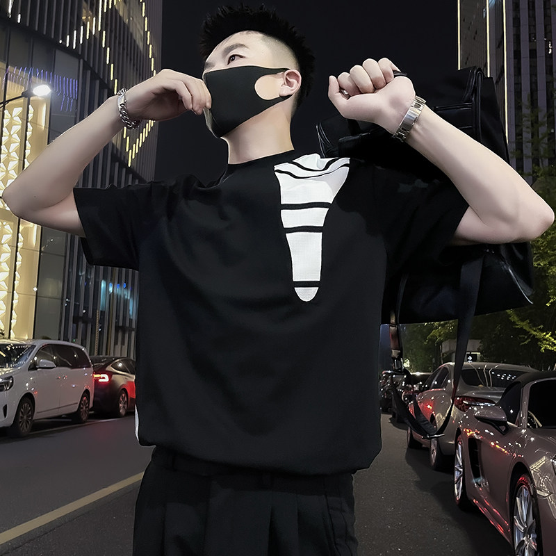 X49-P58夏季潮牌拼接T恤男ins潮牌短袖2024新款男装上衣潮流,男装T恤,电商A257