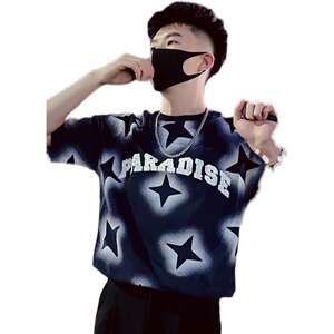 T87-P58 短袖男2023新款印花t恤夏季潮牌潮流痞帅小众圆领半袖2图片