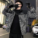 MY86-P138冬季潮牌印花羽绒棉服男短款立领2024新款加厚外套棉衣，男装棉衣，电商A257