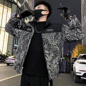 MY86-P138冬季潮牌印花羽绒棉服男短款立领2024新款加厚外套棉衣,短款时装风衣穿搭图片