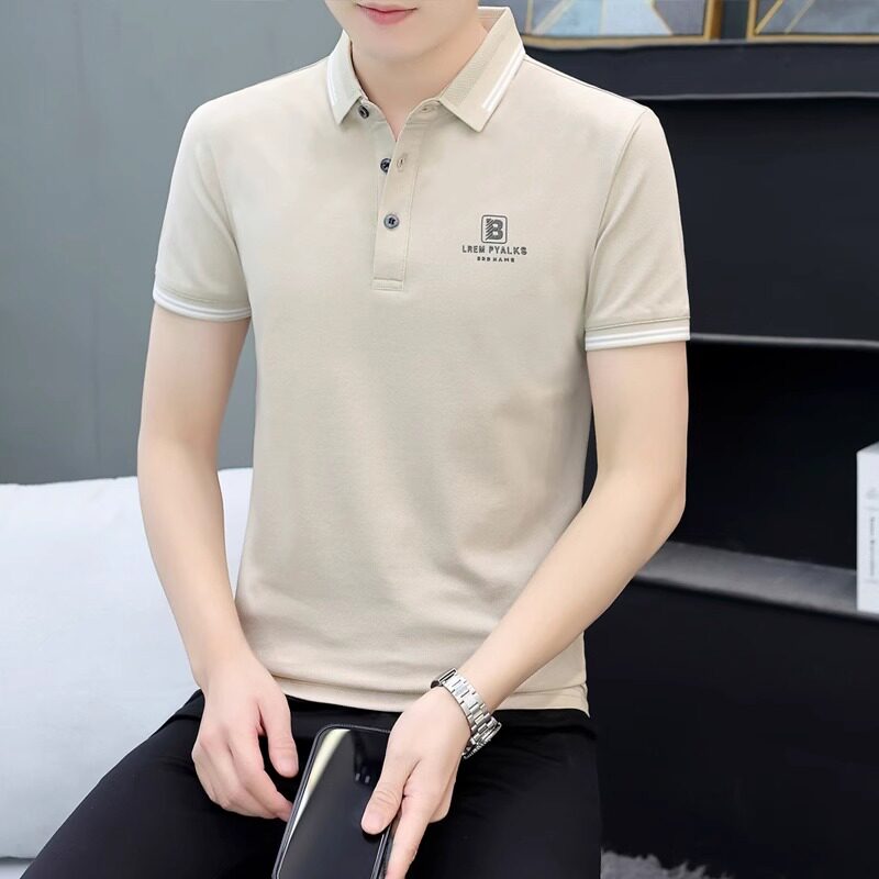 冰丝短袖T恤男士夏季薄款翻领POLO衫高端休闲潮牌修身保罗衫上衣