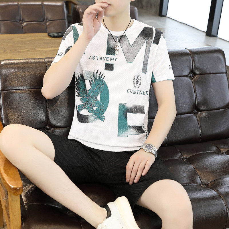 2026新款休闲冰丝套装男高端时尚百搭夏季男士短袖T恤短裤两件套