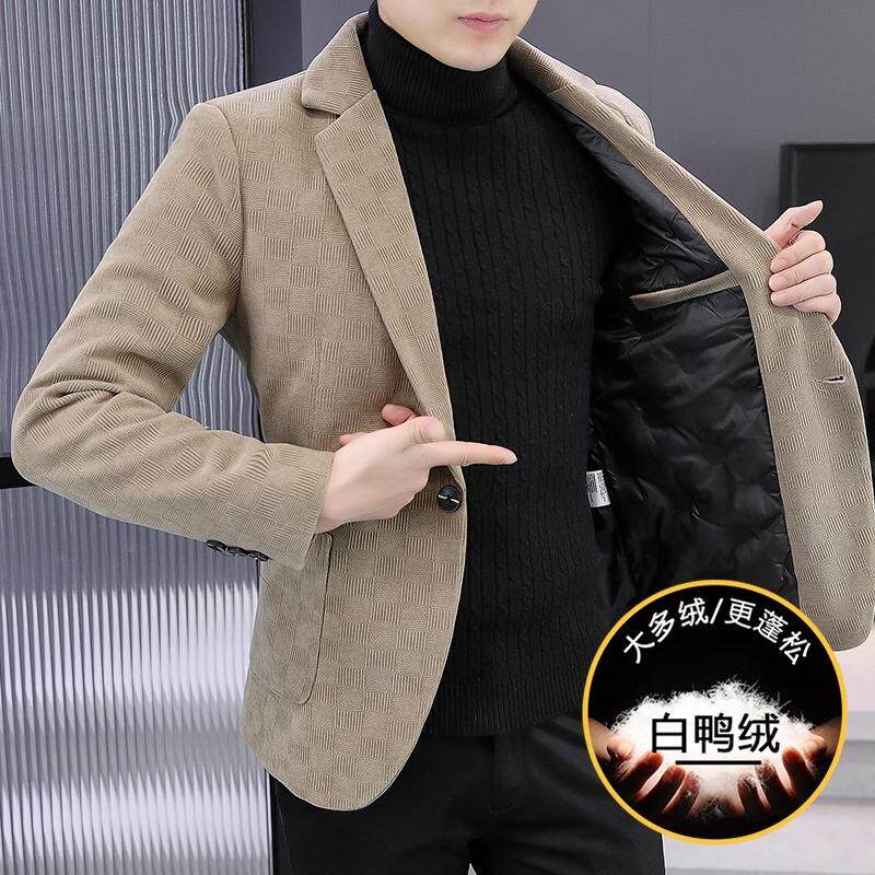高端休闲西装男外套羽绒内胆保暖帅气韩版修身冬季新款男士小西服